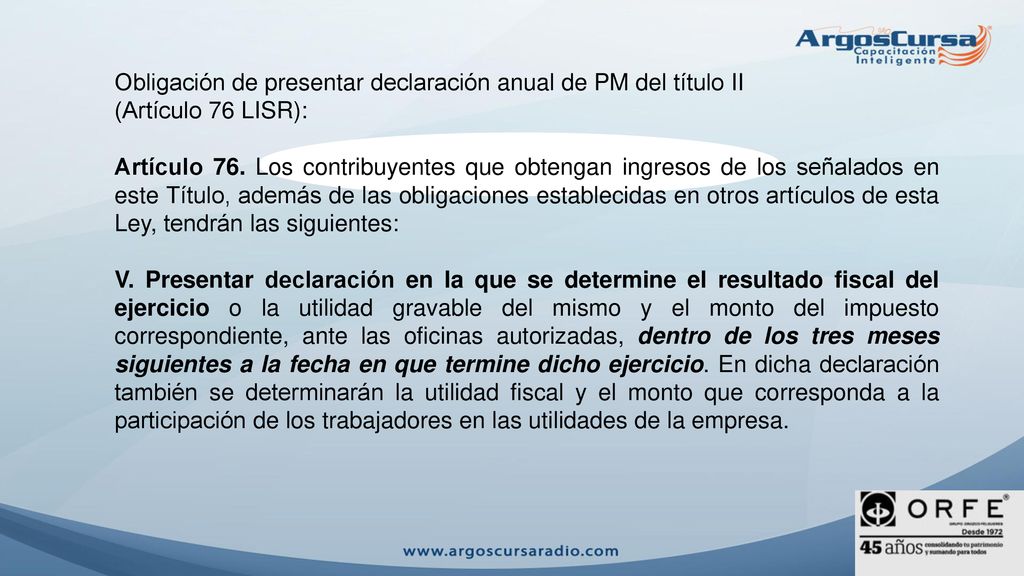 Obligación de presentar declaración anual de PM del título II