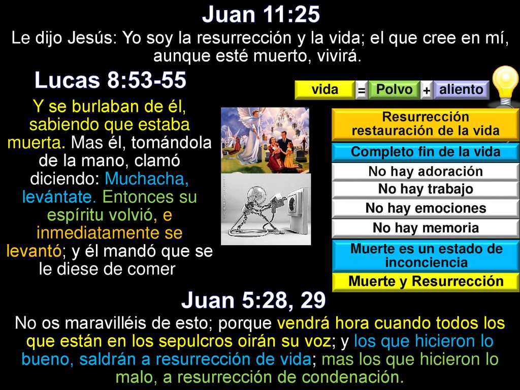 Juan 11:25 Le dijo Jesús: Yo soy la resurrección y la vida; el que cree en mí, aunque esté muerto, vivirá.