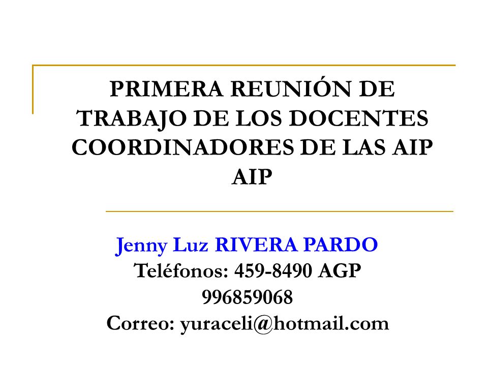 PRIMERA REUNIÓN DE TRABAJO DE LOS DOCENTES COORDINADORES DE LAS AIP AIP