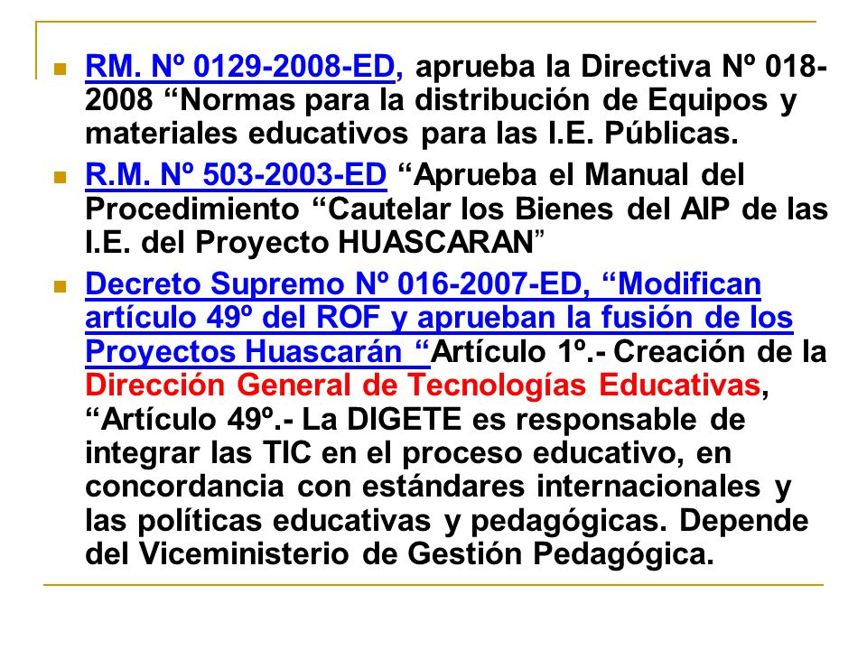 RM. Nº ED, aprueba la Directiva Nº Normas para la distribución de Equipos y materiales educativos para las I.E. Públicas.