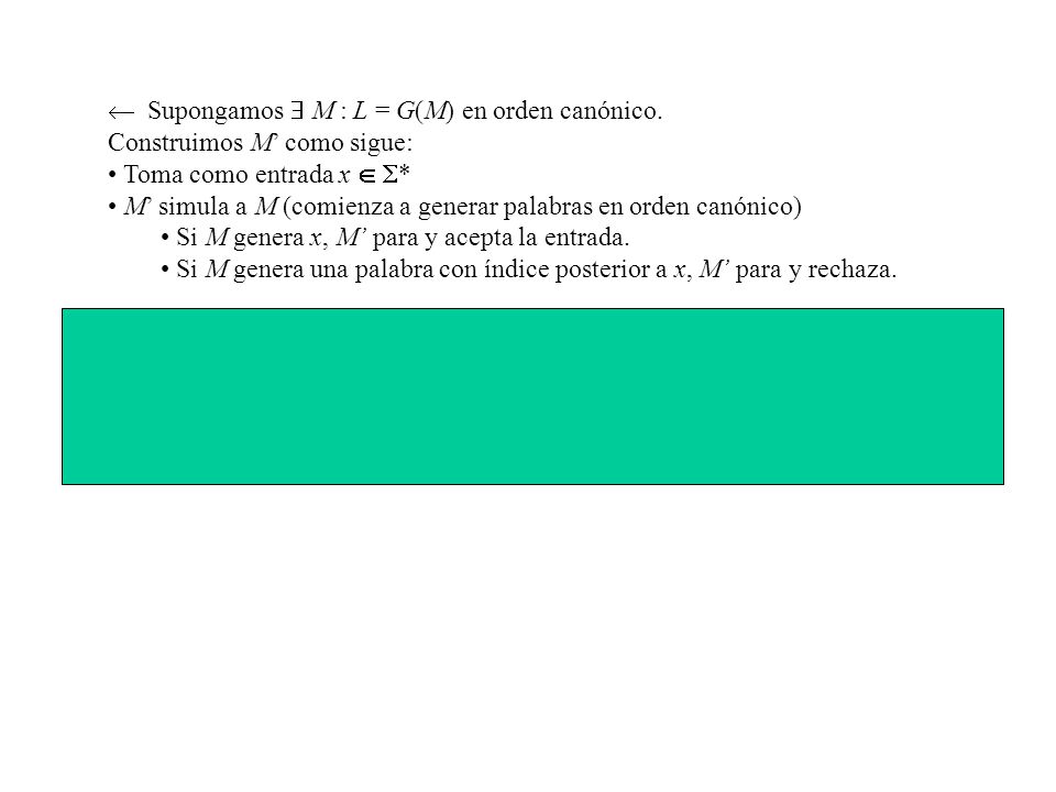  Supongamos  M : L = G(M) en orden canónico.