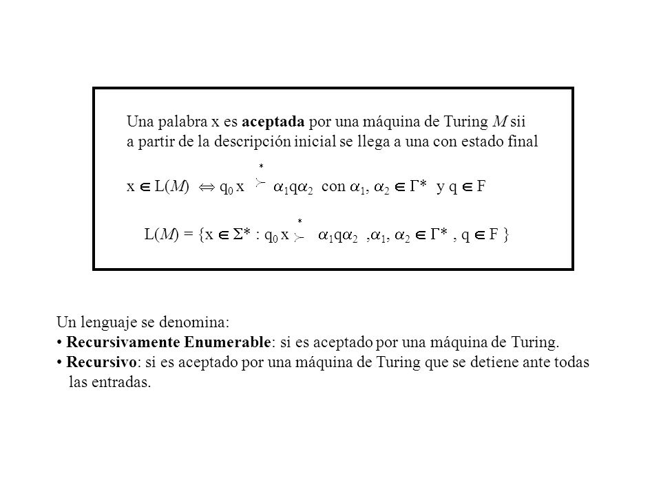 Una palabra x es aceptada por una máquina de Turing M sii