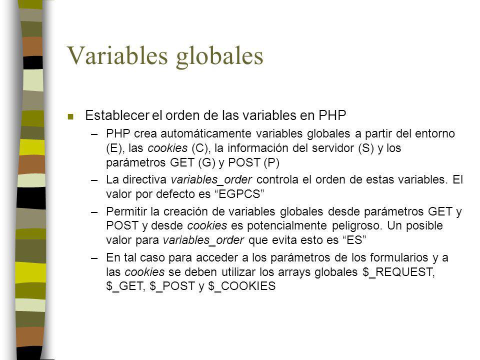 Variables globales Establecer el orden de las variables en PHP