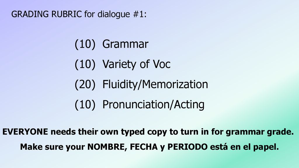 Make sure your NOMBRE, FECHA y PERIODO está en el papel.