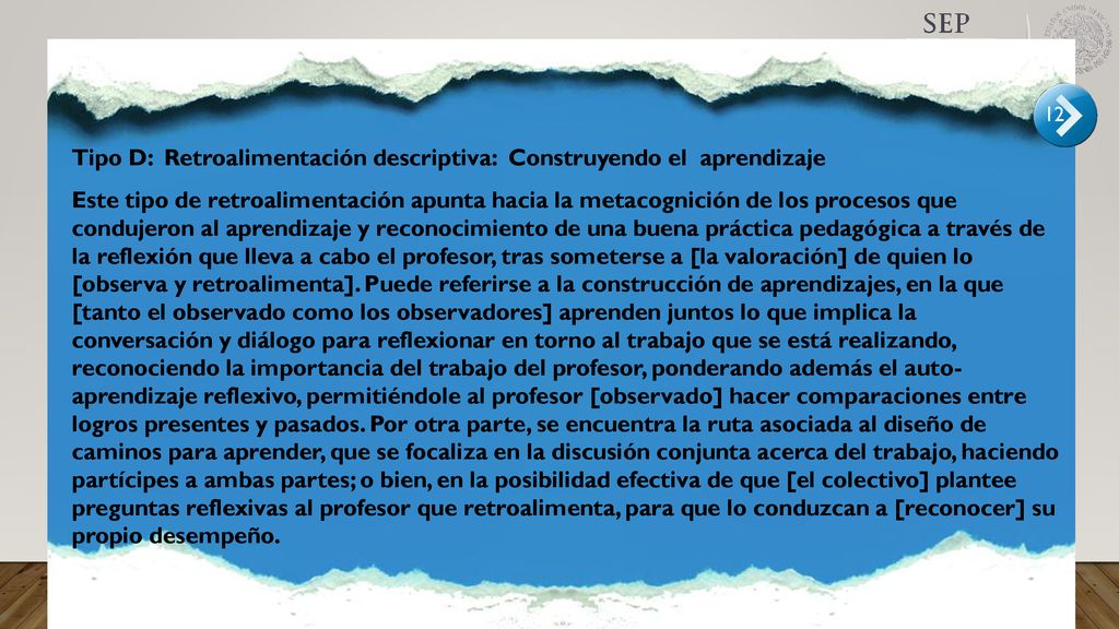 Tipo D: Retroalimentación descriptiva: Construyendo el aprendizaje