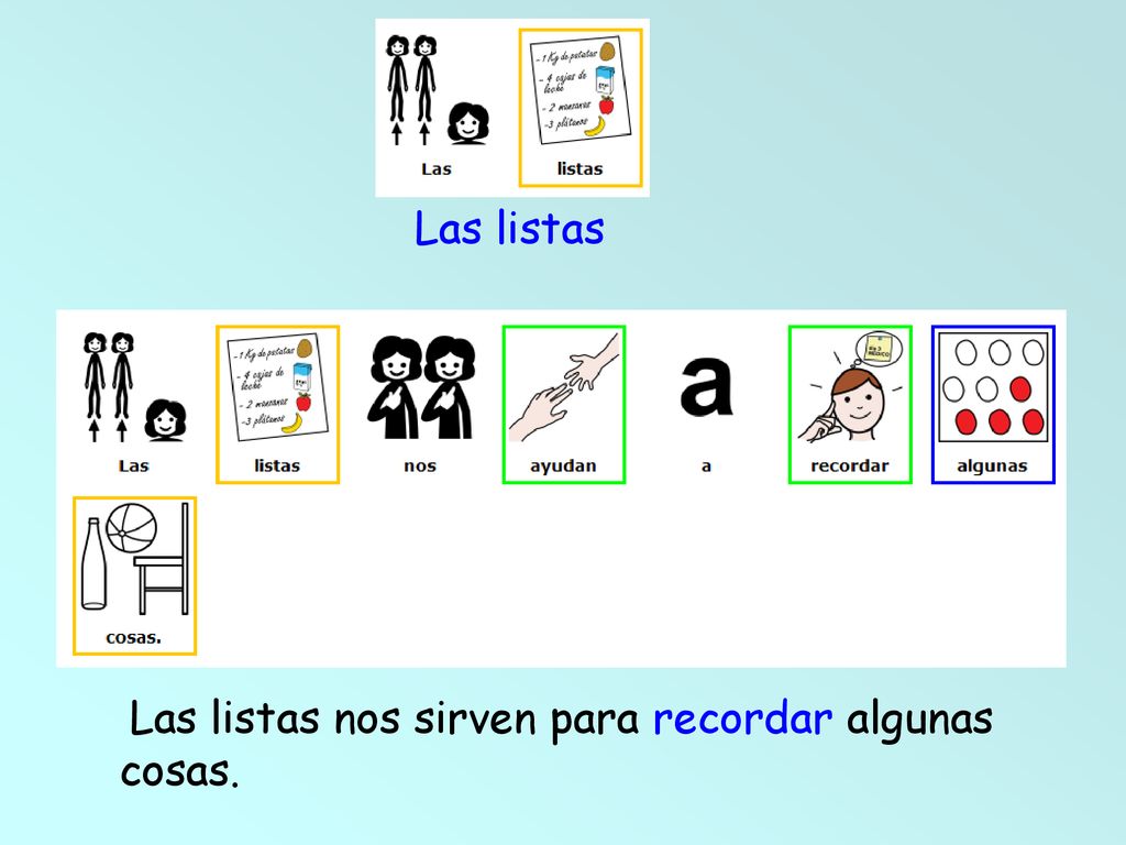 Las listas Las listas nos sirven para recordar algunas cosas.