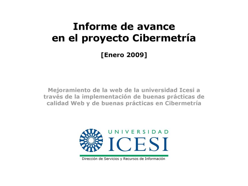 Informe de avance en el proyecto Cibermetría [Enero 2009]