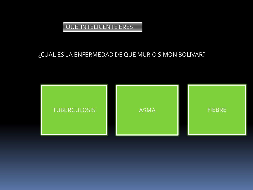 QUE INTELIGENTE ERES ¿CUAL ES LA ENFERMEDAD DE QUE MURIO SIMON BOLIVAR TUBERCULOSIS ASMA FIEBRE