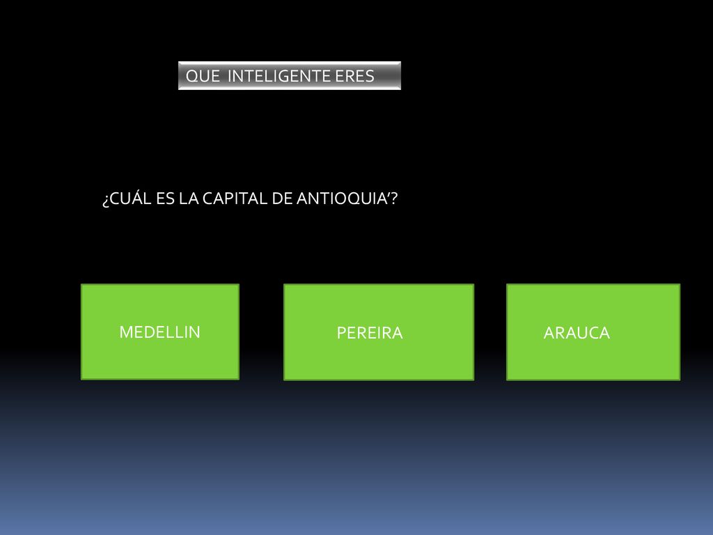 QUE INTELIGENTE ERES ¿CUÁL ES LA CAPITAL DE ANTIOQUIA’ MEDELLIN PEREIRA ARAUCA