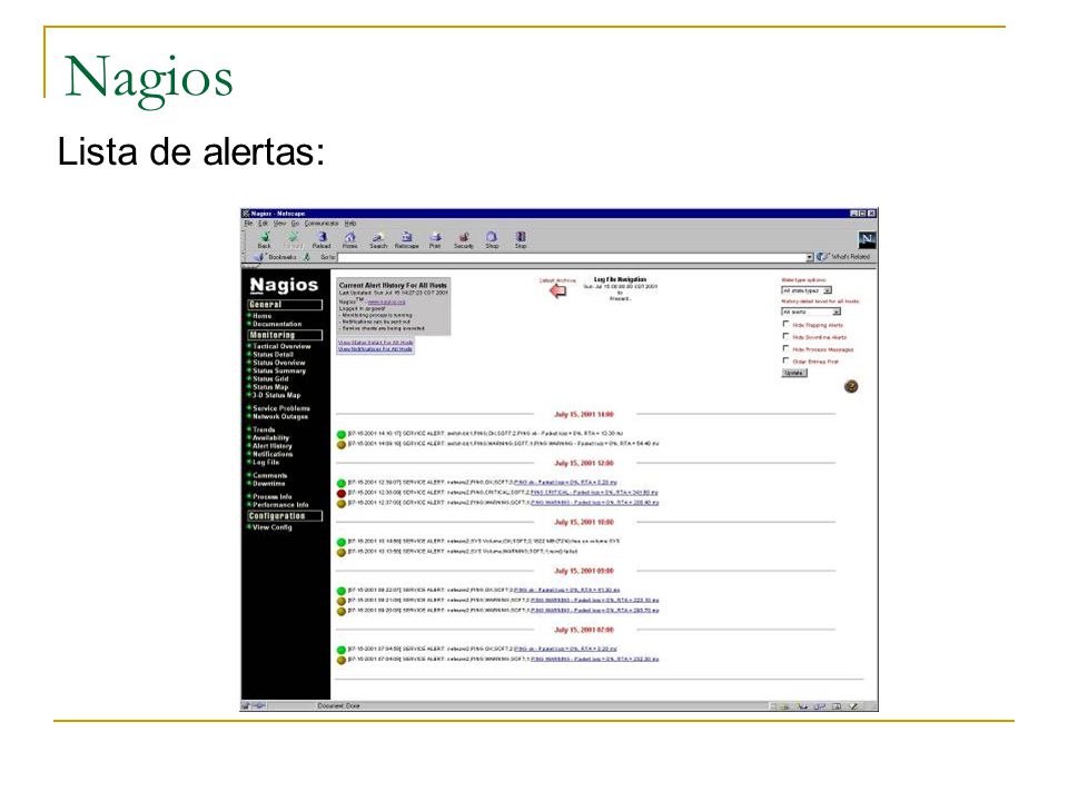 Nagios Lista de alertas: