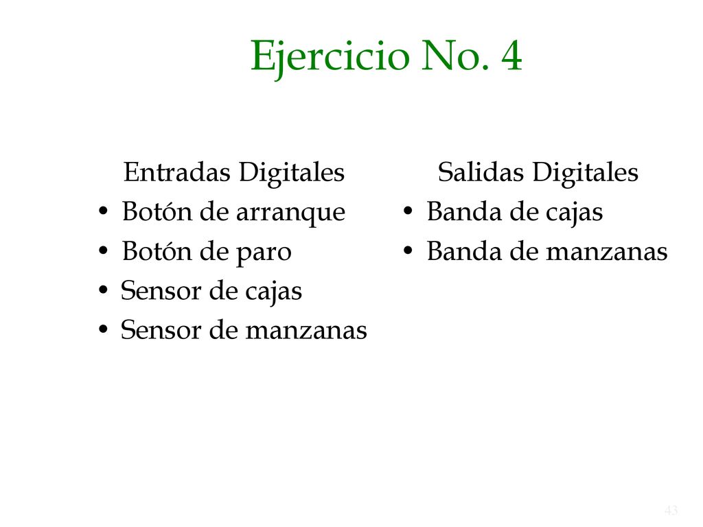 Ejercicio No. 4 Entradas Digitales Botón de arranque Botón de paro