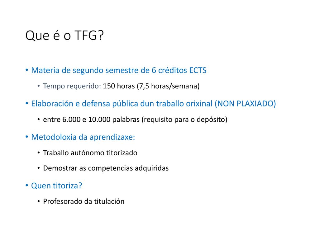 Que é o TFG Materia de segundo semestre de 6 créditos ECTS