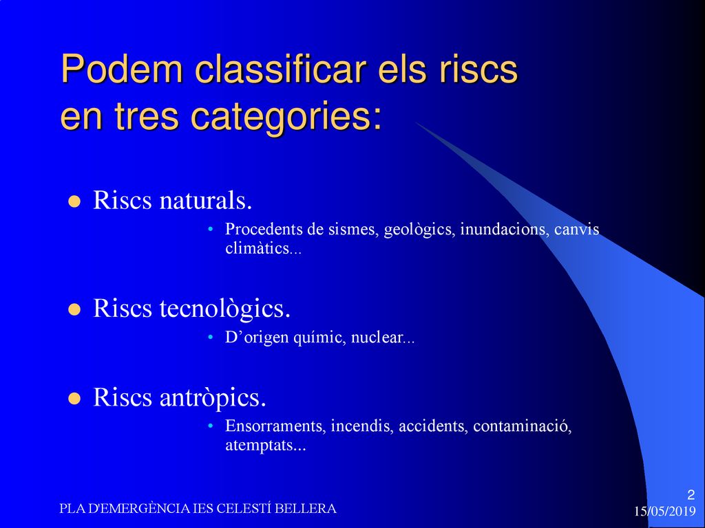 Podem classificar els riscs en tres categories: