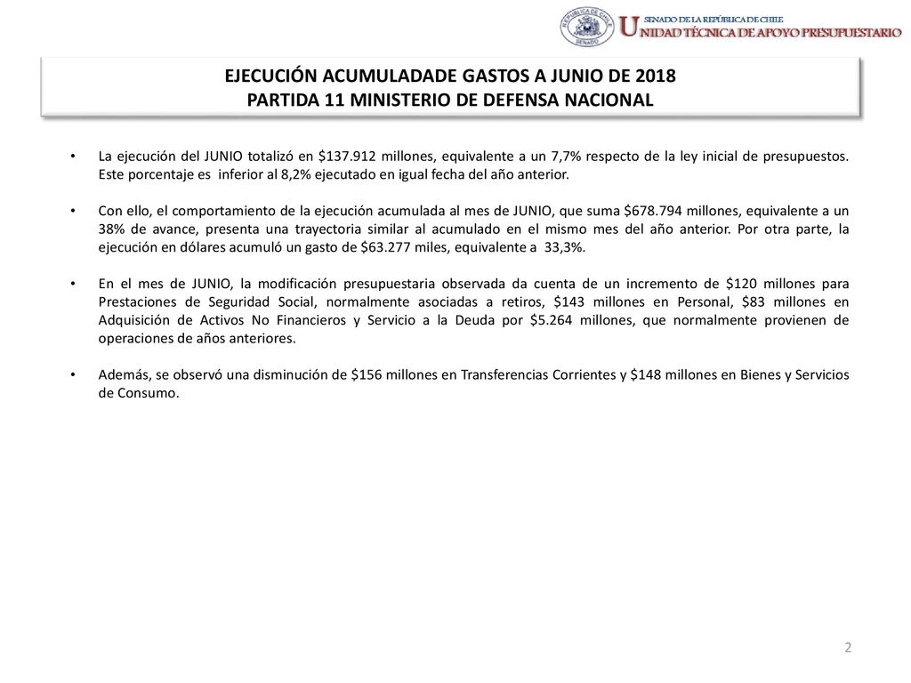 EJECUCIÓN ACUMULADADE GASTOS A JUNIO DE 2018 PARTIDA 11 MINISTERIO DE DEFENSA NACIONAL