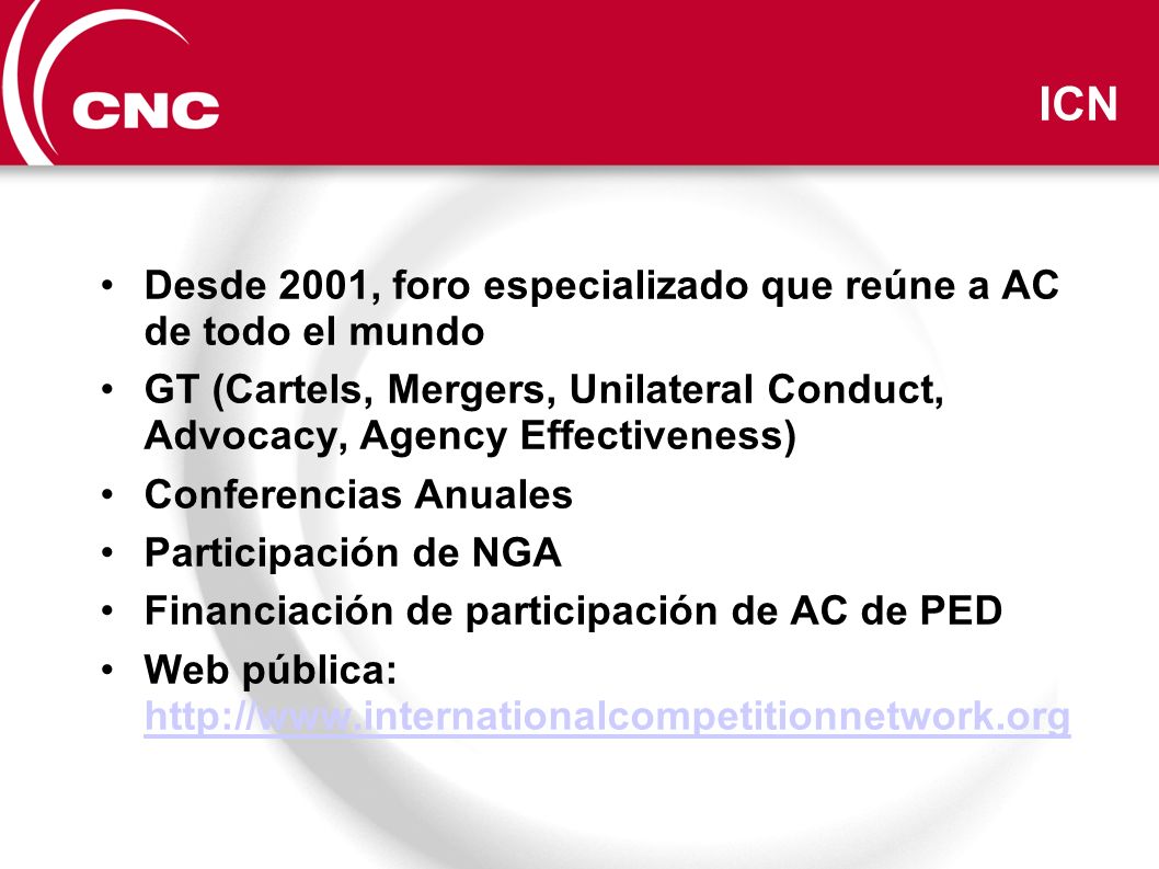 ICN Desde 2001, foro especializado que reúne a AC de todo el mundo