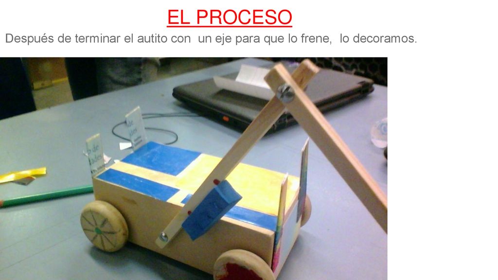EL PROCESO Después de terminar el autito con un eje para que lo frene, lo decoramos.