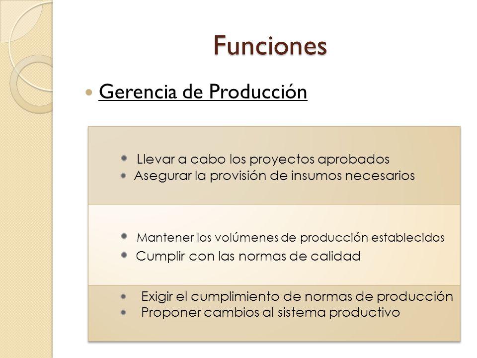 Funciones Gerencia de Producción Llevar a cabo los proyectos aprobados