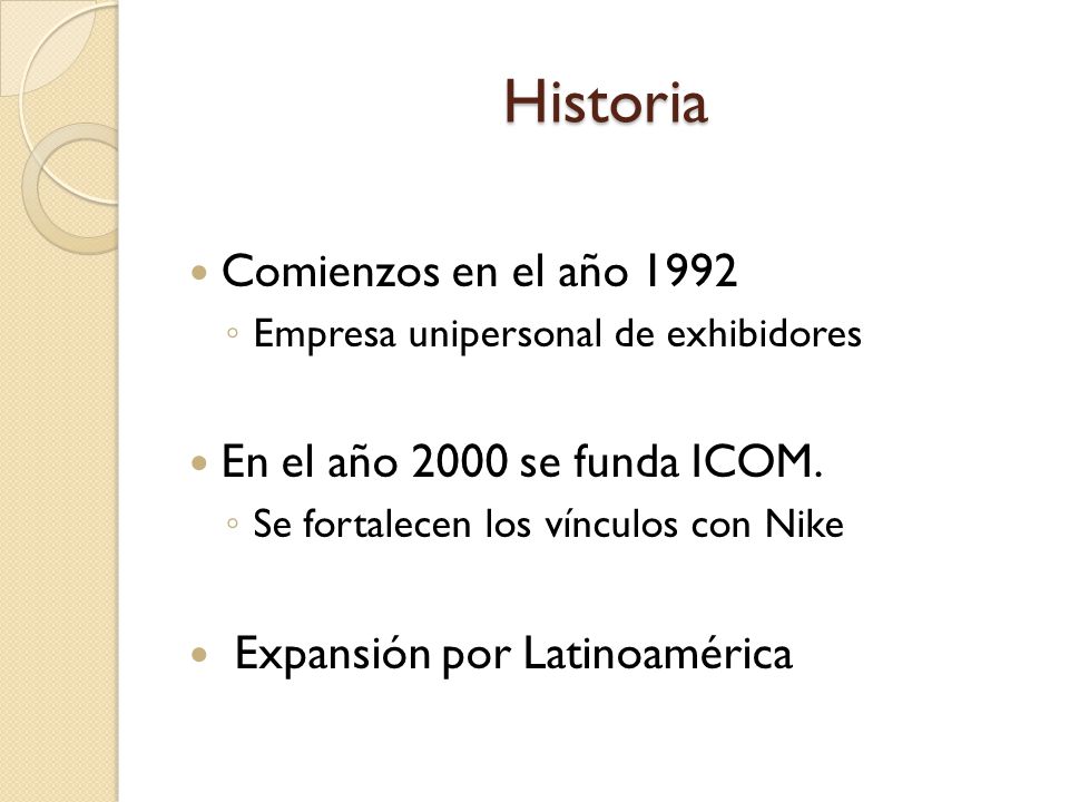 Historia Comienzos en el año 1992 En el año 2000 se funda ICOM.