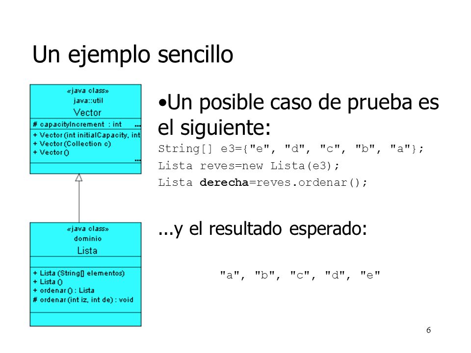 Un ejemplo sencillo Un posible caso de prueba es el siguiente: