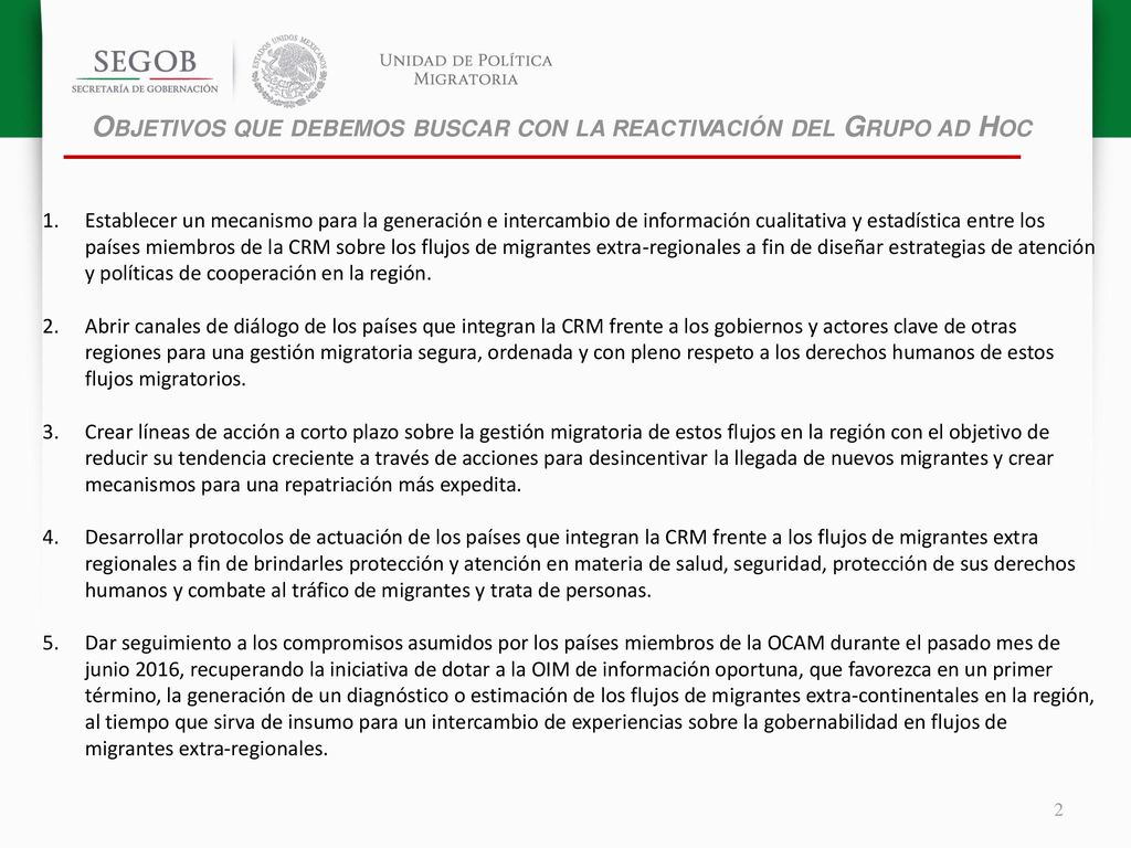 Objetivos que debemos buscar con la reactivación del Grupo ad Hoc