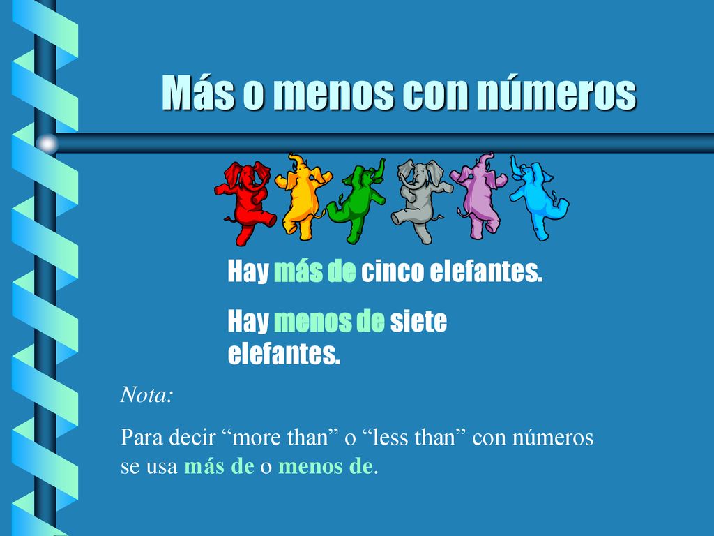 Más o menos con números Hay más de cinco elefantes.