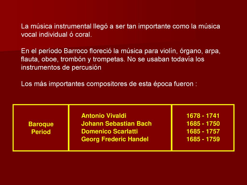 La música instrumental llegó a ser tan importante como la música vocal individual ó coral.