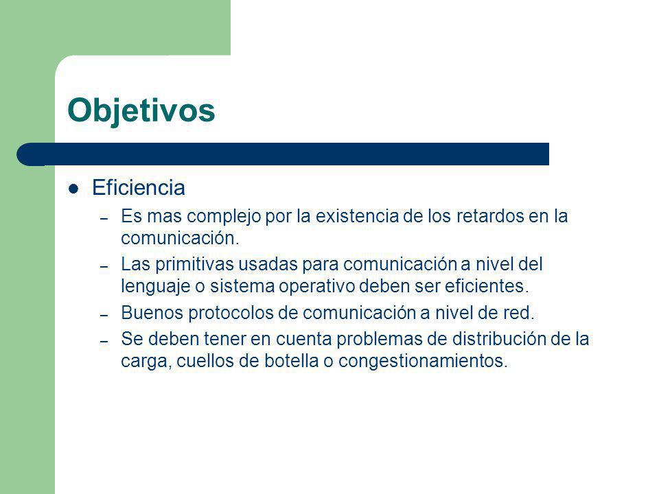 Objetivos Eficiencia. Es mas complejo por la existencia de los retardos en la comunicación.