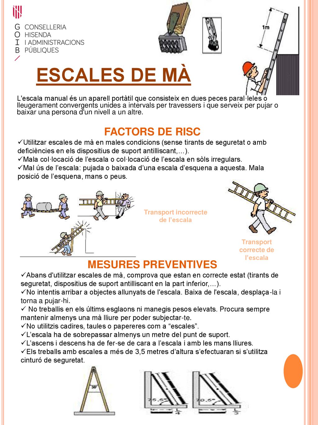 Transport incorrecte de l’escala Transport correcte de l’escala