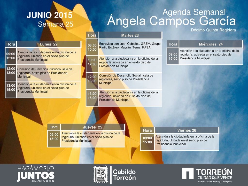 Ángela Campos García Agenda Semanal JUNIO 2015 Semana 25 Cabildo