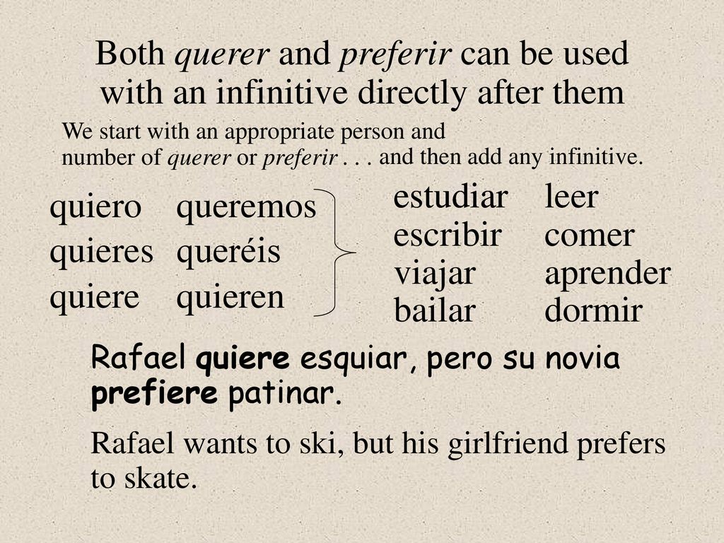 Both querer and preferir can be used with an infinitive directly after them