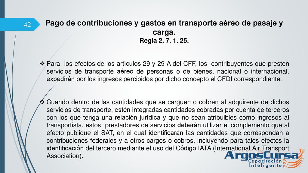 Pago de contribuciones y gastos en transporte aéreo de pasaje y carga.