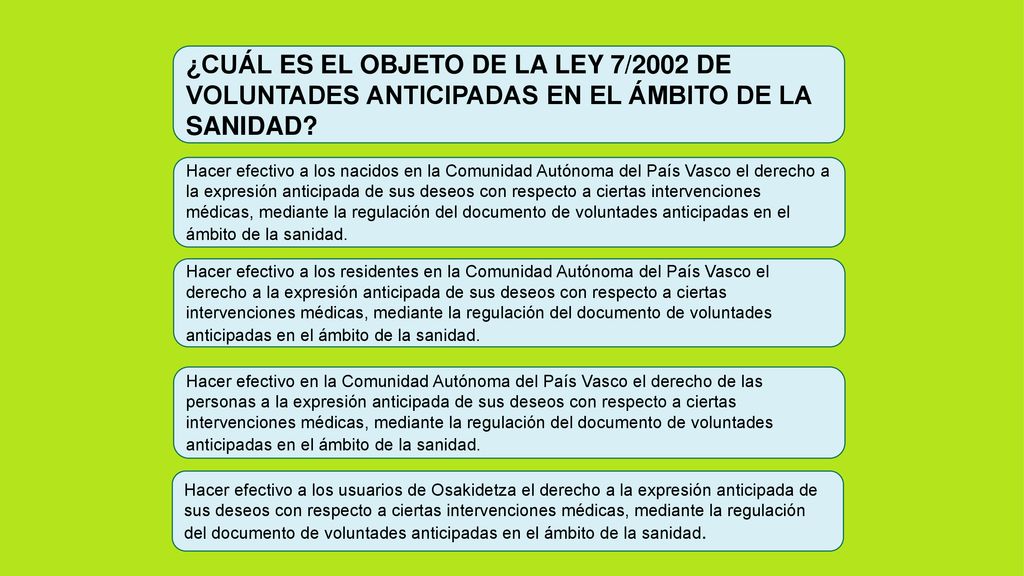 ¿CUÁL ES EL OBJETO DE LA LEY 7/2002 DE VOLUNTADES ANTICIPADAS EN EL ÁMBITO DE LA SANIDAD