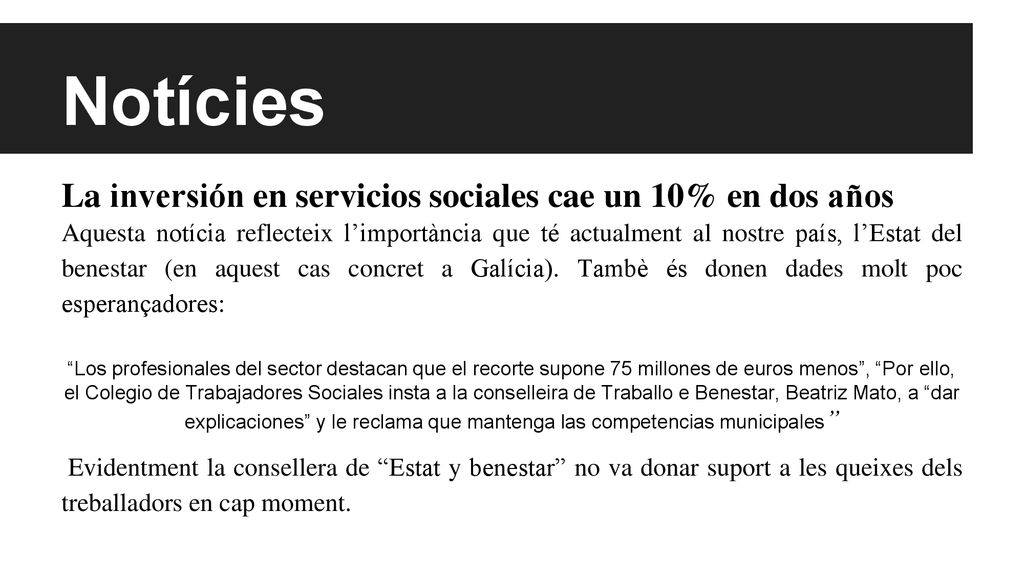 Notícies La inversión en servicios sociales cae un 10% en dos años
