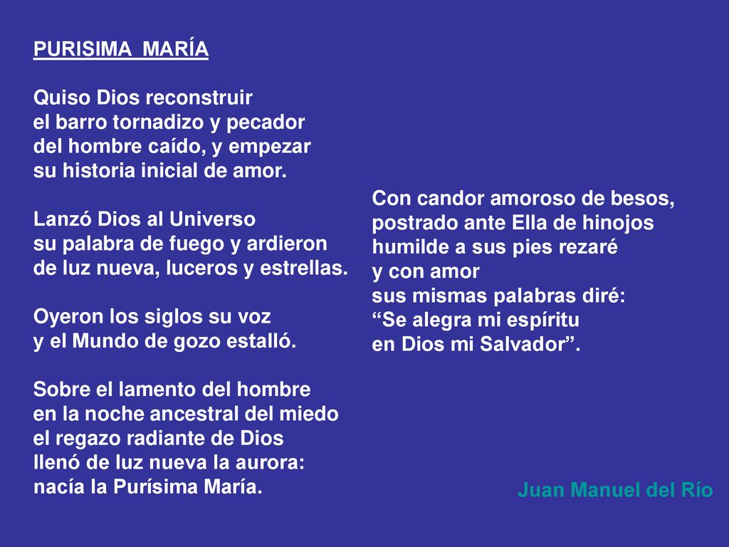 PURISIMA MARÍA Quiso Dios reconstruir. el barro tornadizo y pecador. del hombre caído, y empezar.
