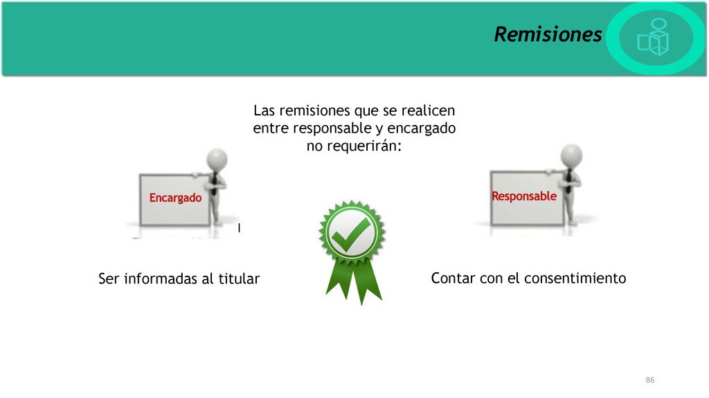 Remisiones Las remisiones que se realicen entre responsable y encargado no requerirán: Ser informadas al titular.
