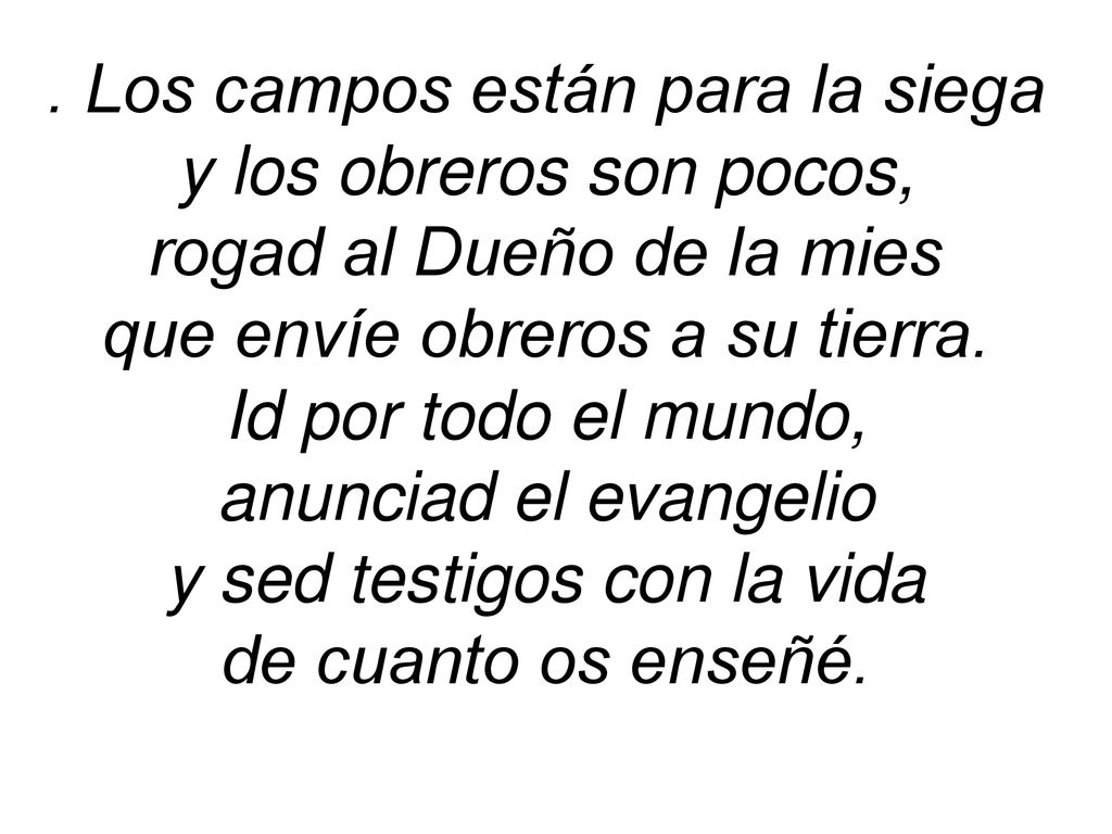 . Los campos están para la siega y los obreros son pocos,