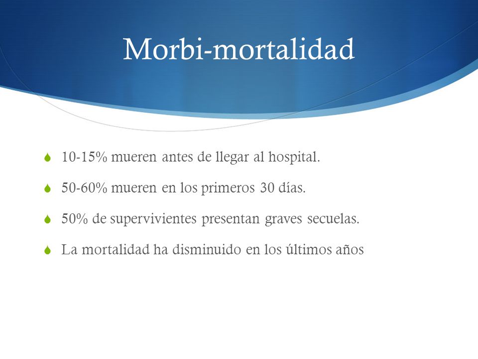 Morbi-mortalidad 10-15% mueren antes de llegar al hospital.