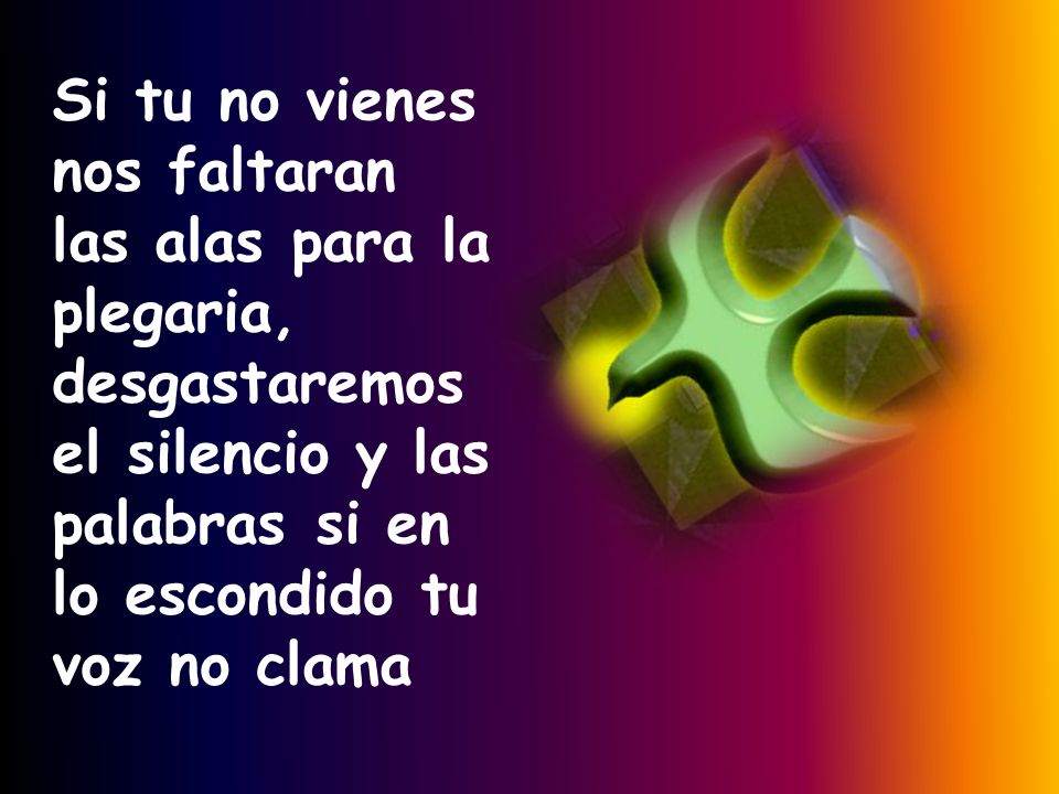 Si tu no vienes nos faltaran las alas para la plegaria, desgastaremos el silencio y las palabras si en lo escondido tu voz no clama