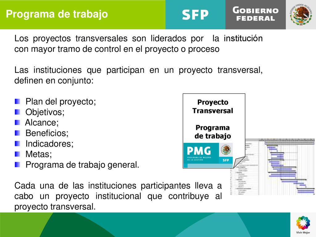 Programa de trabajo Los proyectos transversales son liderados por la institución con mayor tramo de control en el proyecto o proceso.