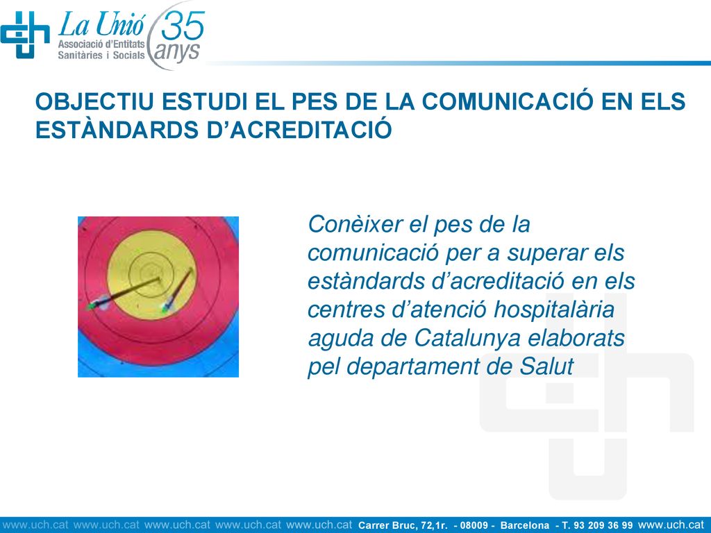 OBJECTIU ESTUDI EL PES DE LA COMUNICACIÓ EN ELS ESTÀNDARDS D’ACREDITACIÓ
