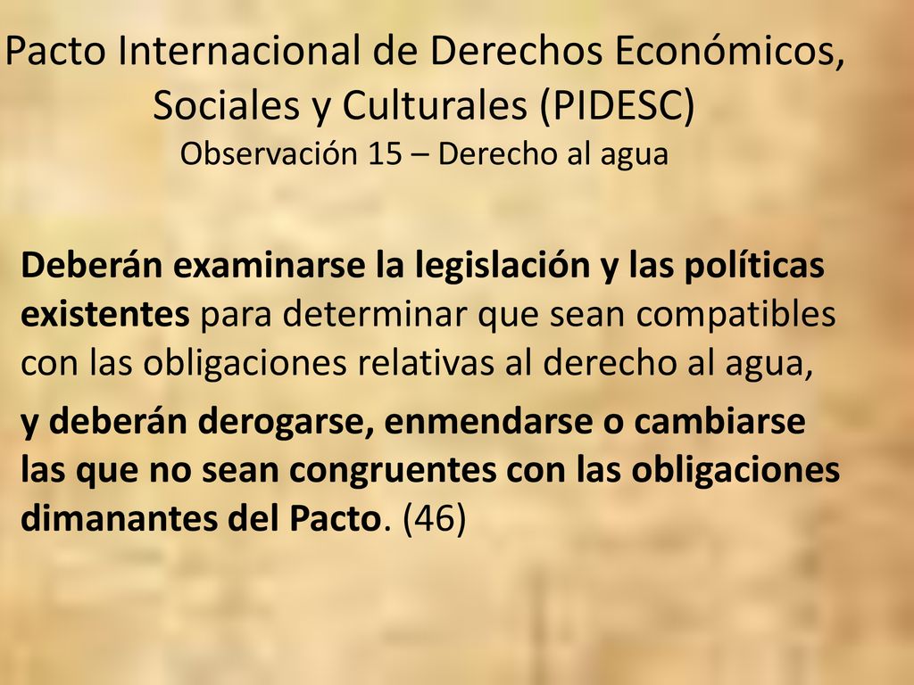 Pacto Internacional de Derechos Económicos, Sociales y Culturales (PIDESC) Observación 15 – Derecho al agua