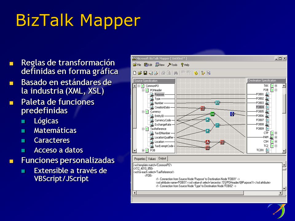 BizTalk Mapper Reglas de transformación definidas en forma gráfica