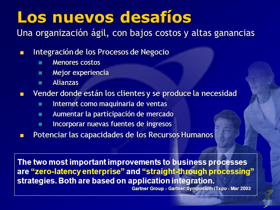 Los nuevos desafíos Una organización ágil, con bajos costos y altas ganancias. Integración de los Procesos de Negocio.