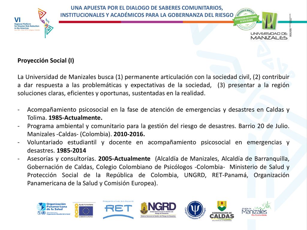 UNA APUESTA POR EL DIALOGO DE SABERES COMUNITARIOS, INSTITUCIONALES Y ACADÉMICOS PARA LA GOBERNANZA DEL RIESGO