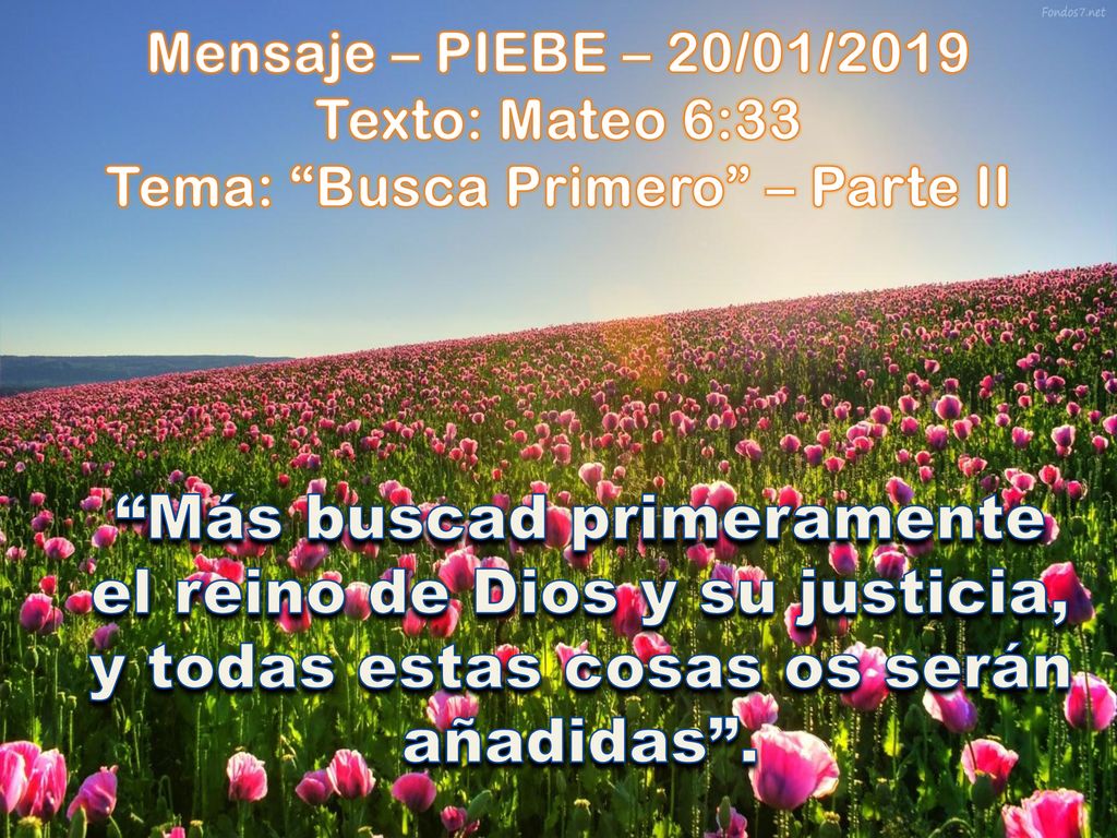 Mensaje – PIEBE – 20/01/2019 Texto: Mateo 6:33 Tema: Busca Primero – Parte II