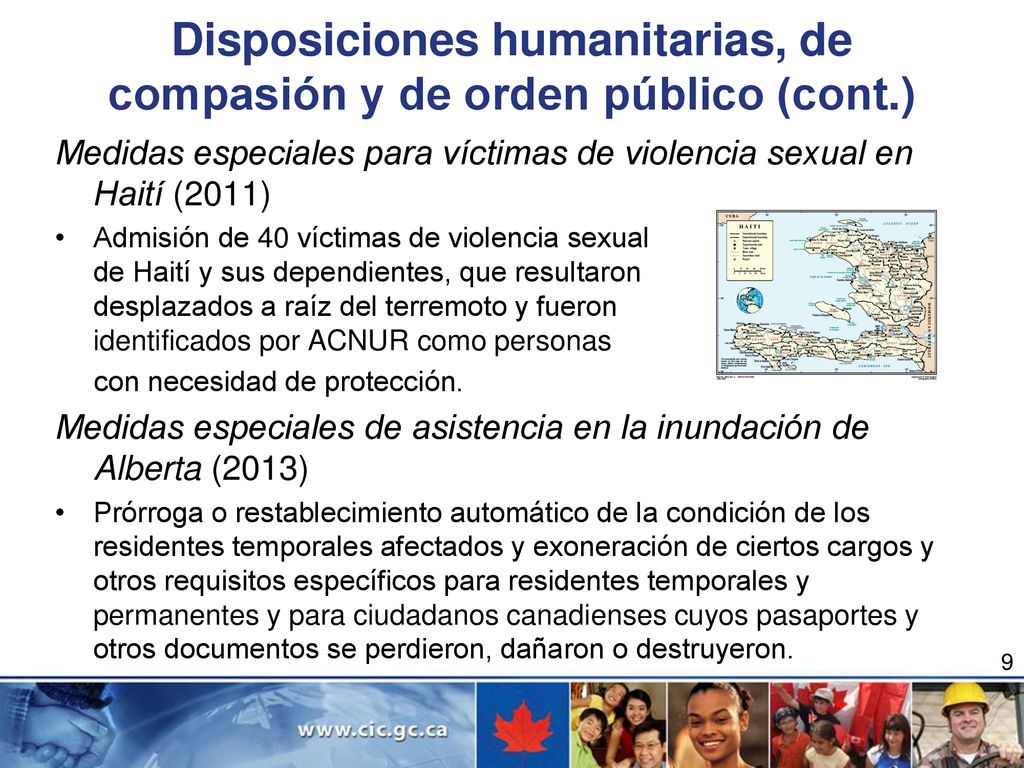 Disposiciones humanitarias, de compasión y de orden público (cont.)