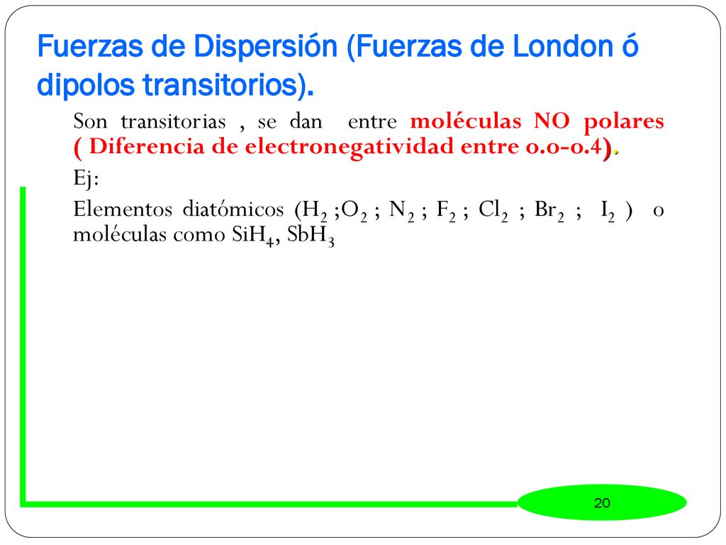 Fuerzas de Dispersión (Fuerzas de London ó dipolos transitorios).