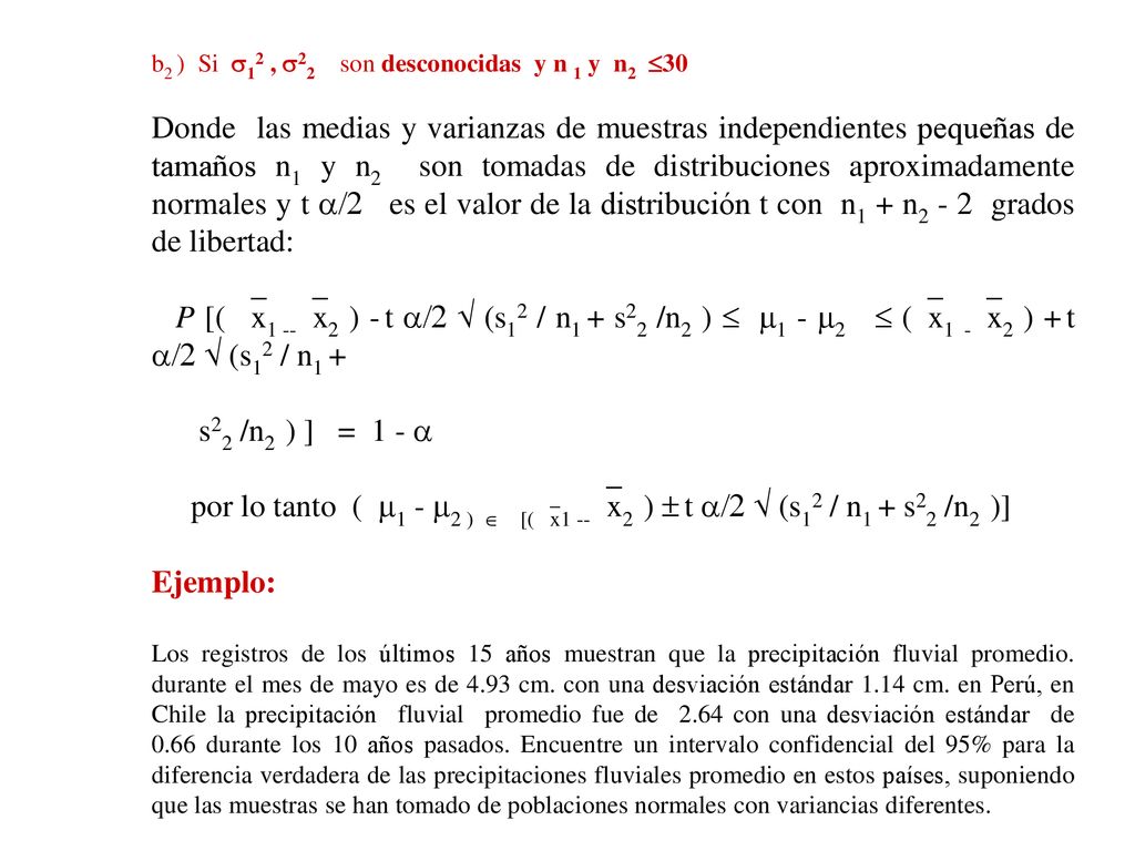 b2 ) Si 12 , 22 son desconocidas y n 1 y n2 30