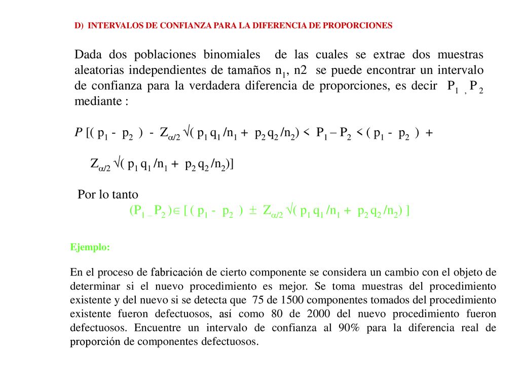 (P1 – P2 ) [ ( p1 - p2 )  Z/2 ( p1 q1 /n1 + p2 q2 /n2) ]