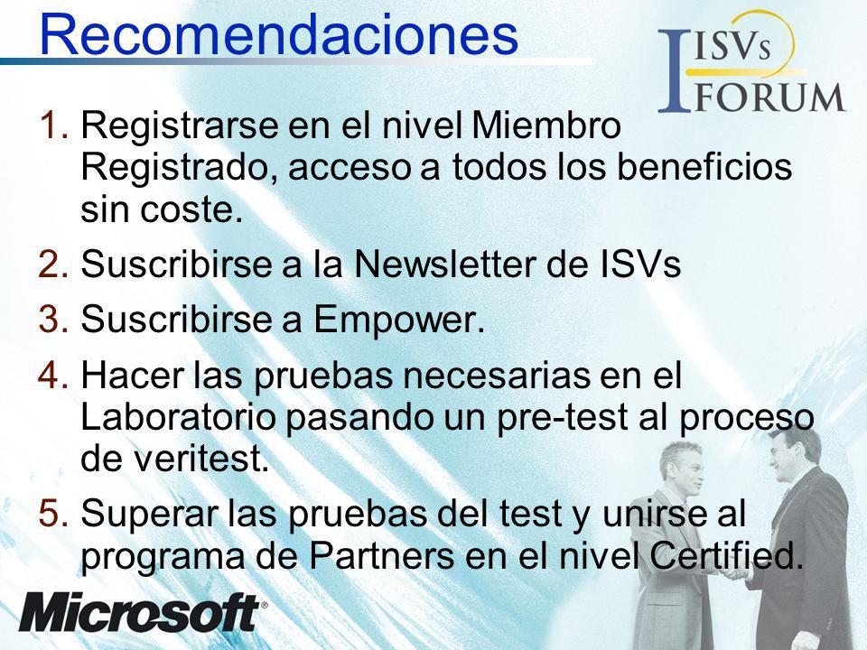 Recomendaciones Registrarse en el nivel Miembro Registrado, acceso a todos los beneficios sin coste.